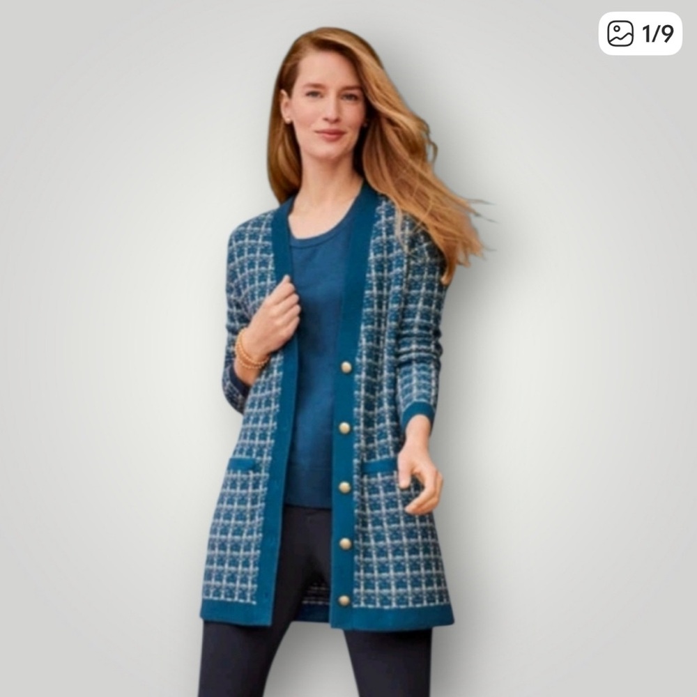 NWT Talbots 100% Merino Wool Blue Cardigan SZ MP
